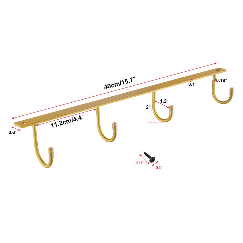 MOCOUM Under Cabinet Metal Mug Holder - Iron Hanging Rack for Coffee Cups and Kitchen Utensils Display (Gold, 3) - Image 2